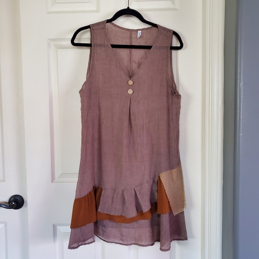 MissLook Boho Peasant Shift Dress‎ Ruffle Earthy Pullover Lightweight Sleeveless